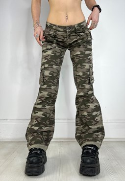 Vintage Y2k Cargo Pants Camo Khaki Low Rise Army 90s