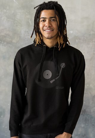 TURNTABLE HOODIE MEN'S LP VINYL RECORD BLACK HOODED TOP
