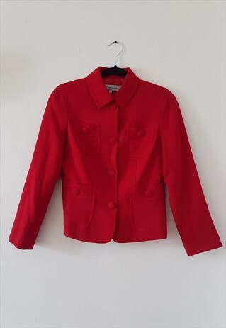1990s Vintage Simons Red Wool Blazer, Size 4