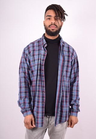RALPH LAUREN MENS VINTAGE SHIRT XL BLUE CHECK 90'S