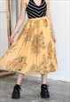 VINTAGE 80S PLEATED FLORAL PATTERN ELASTIC WAIST SKIRT S/M
