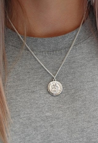 18" SILVER SAINT CHRISTOPHER COIN NECKLACE
