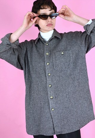 VINTAGE 90S FLANNEL SHIRT GREY OVERSIZE
