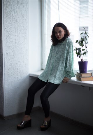 VINTAGE 80'S GREEN PASTEL TRIANGLE PRINT BLOUSE