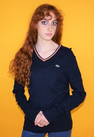 VINTAGE LACOSTE V NECK KNITTED JUMPER / SWEATSHIRT