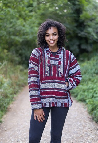 UNISEX BAJA HOODIE HIPPIE JUMPER RED MENS LADIES