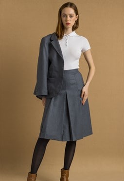 1970s Grey Womens Wool Skirt Suit Jacket Set 6071