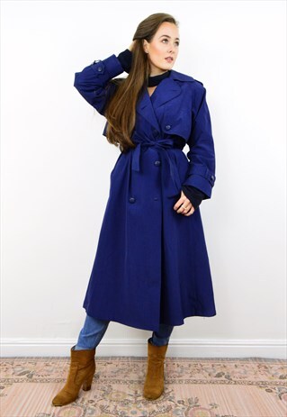 VINTAGE 80S NAVY BLUE LIGHTWEIGHT MAC COAT