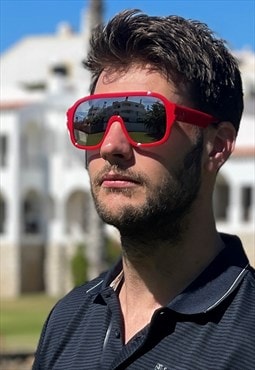 Modern Sunglasses in Red frame with Silver Mirror lens