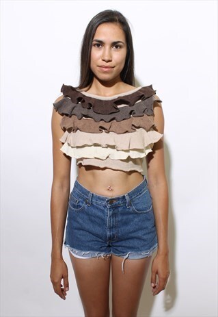 VINTAGE 90S CROPPED KNIT TOP SWEATER TIERED OMBRE S M