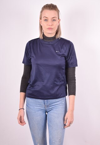NIKE WOMENS VINTAGE T-SHIRT TOP LARGE NAVY BLUE 90S