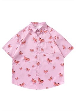 Pink panther shirt short sleeve retro cartoon kidcore blouse