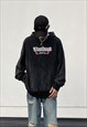 BLACK WASHED PUNK GRAPHIC COTTON OVERSIZED HOODIES 
