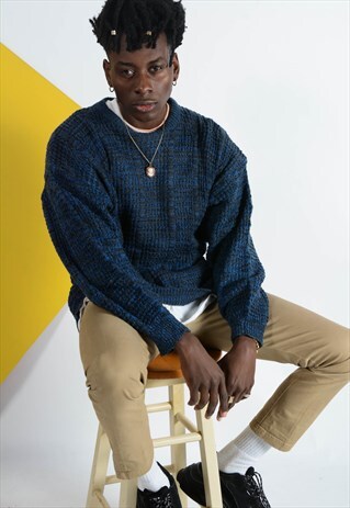 VINTAGE CABLE KNITTED JUMPER IN BLUE
