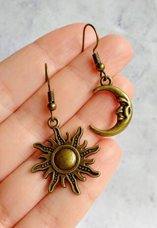 CELESTIAL SUN AND MOON EARRINGS BRONZE