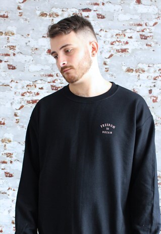 FREEDOM TO DREAM EMBROIDERY BLACK SWEATSHIRT