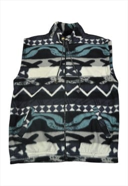 Vintage Gilet Fleece Retro Pattern Blue Small