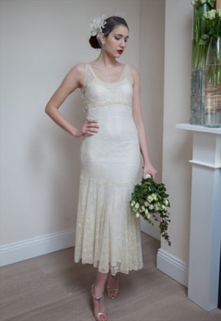 30S WEDDING DRESS/SLIP -BEAUTIFUL LITTLE WHISPER OF A DRESS