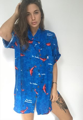 BLUE PATTERNED OVERSIZED RETRO VINTAGE UNISEX FESTIVAL SHIRT