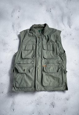 Mens Vintage Khaki Cargo Utility Gilet Jacket