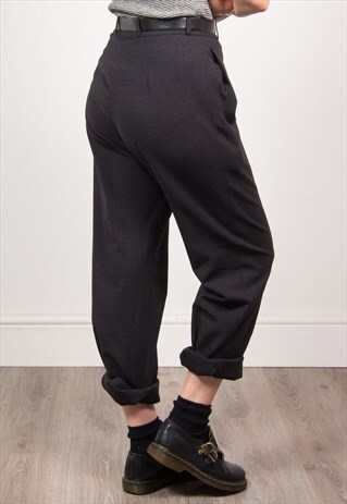 VINTAGE 90'S DARK GREY HIGH WAIST TAPERED TROUSERS