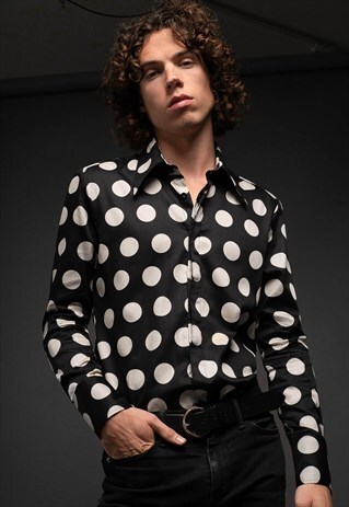 MENS BLACK & WHITE POLKADOT LUXBERRY 70S COLLAR SHIRT