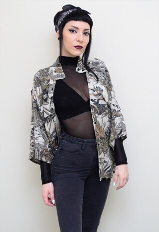 VINTAGE 90'S ABSTRACT TIGER JUNGLE PATTERNED SLOUCHY SHIRT
