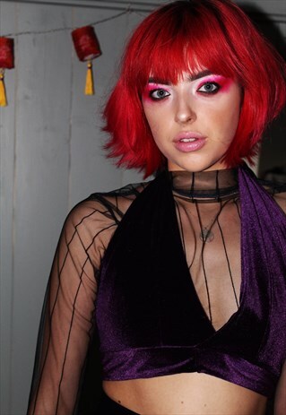 PURPLE RAIN VELVET HALTER TOP
