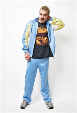 80s vintage tracksuit in sky blue yellow colour for men