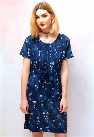 1990S VINTAGE BLUE FLORAL SHIFT MINI DRESS