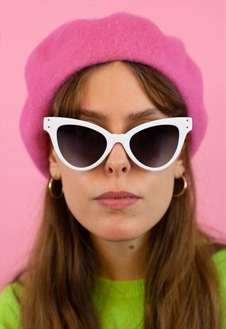 LOLA - OVERSIZED WHITE CAT EYE SUNGLASSES