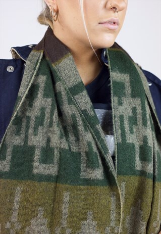 VINTAGE GREEN AND BROWN PATTERNED SCARF