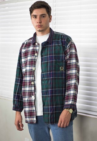 VINTAGE TOMMY HILFIGER SHIRT FLANNEL OVERSHIRT 90S S 13.5