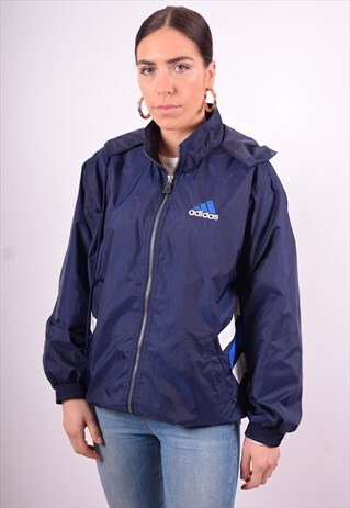 ADIDAS WOMENS VINTAGE JACKET XL NAVY BLUE 90'S