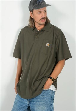 Vintage 90s Carhartt Polo Shirt Oversized With Logo in Green