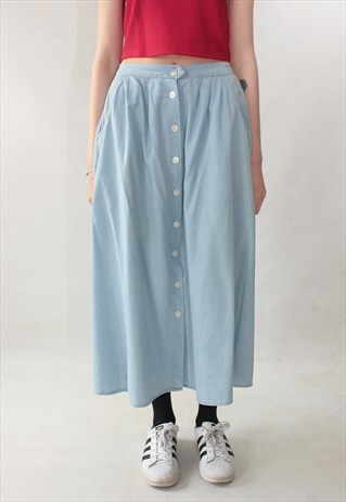 VINTAGE 80' AMAZING BEAUTIFUL CUTE LONG PASTEL BLUE SKIRT