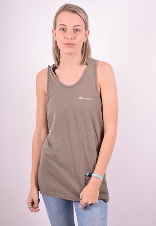 CHAMPION WOMENS VINTAGE VEST TOP LARGE KHAKI 90'S