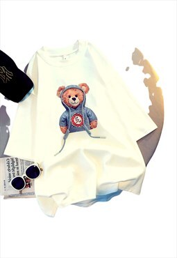 Women Cute Bear Printed Short Sleeve T-shirt