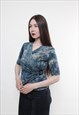 VINTAGE 00S PAISLEY BLOUSE, STRETCH BLOUSE, BLUE BOHO BLOUSE