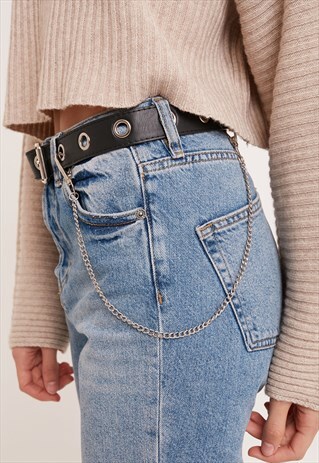 CHAIN BELT - BLACK FAUX LEATHER
