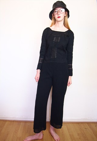 BLACK BIG WAISTED SHEER TROUSERS