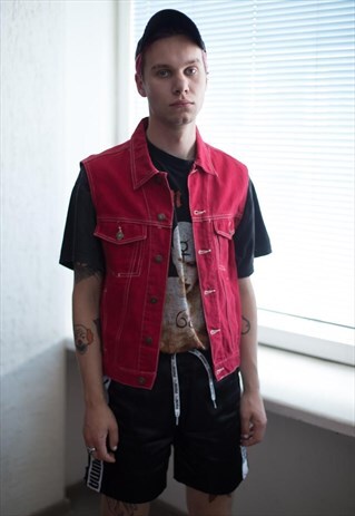 VINTAGE 90'S RED DENIM VEST