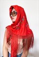 VINTAGE 90S FLORAL EMBROIDERY TRIANGLE SCARF IN RED