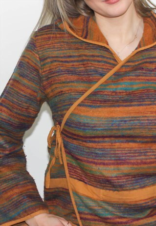 90'S FLEECE BAJA STYLE WRAP AROUND HOODED TOP