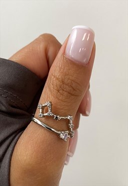 adjustable silver pisces star sign constellation ring