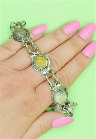 70S SEMI-PRECIOUS STONE BRACELET, BOHEMIAN VINTAGE JEWELLERY