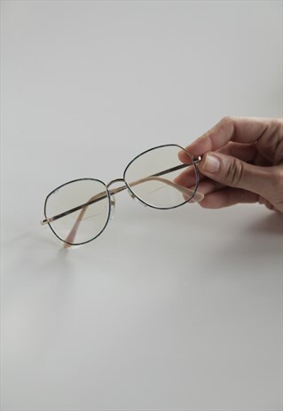 VINTAGE GOLD FRAME, BLUE PATTERN, RX PRESCRIPTION LENSES.