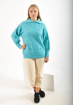 Vintage knitwear polo jumper in blue