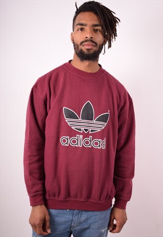 ADIDAS MENS VINTAGE SWEATSHIRT JUMPER LARGE MAROON 90S