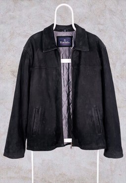 Vintage Kartel Soft Real Leather Suede Jacket Black Large